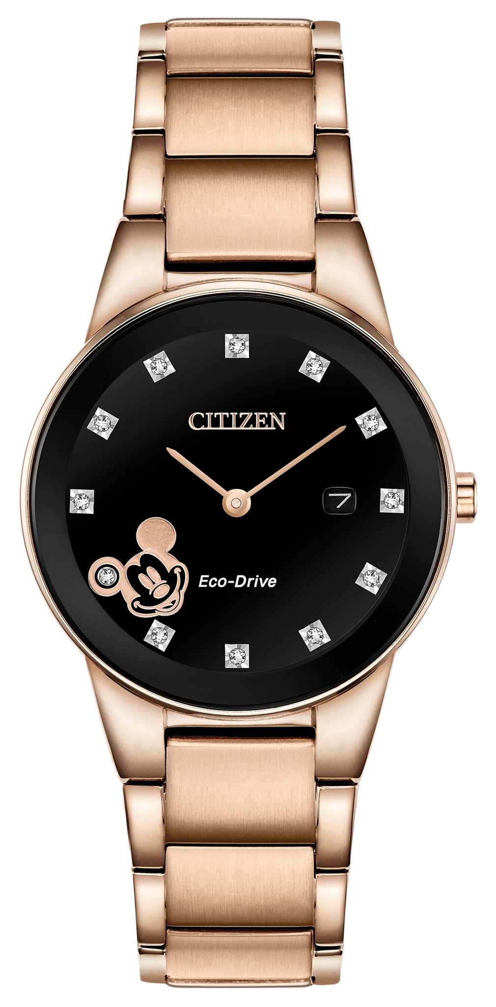 Citizen Mickey Mouse Ladies Eco-Drive Rose Gold Black Dial Watch
